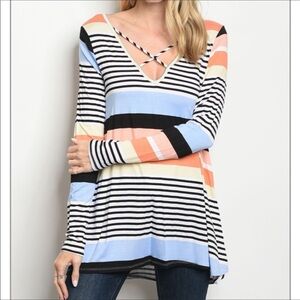 NWT Crisscross Striped Tunic length. Long sleeves